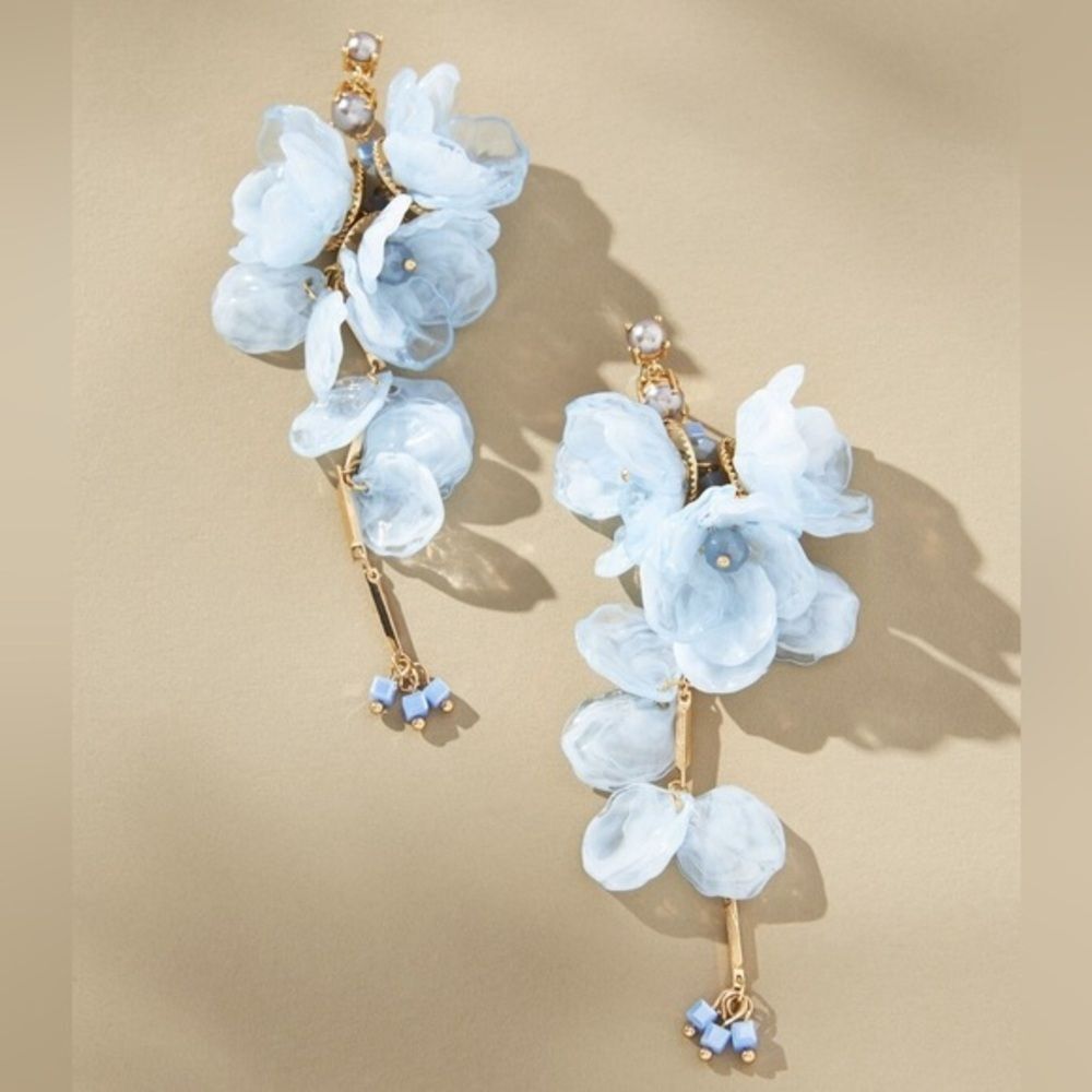 Anthropologie Blossom drop floral earrings light blue SOLD OUT COLOR